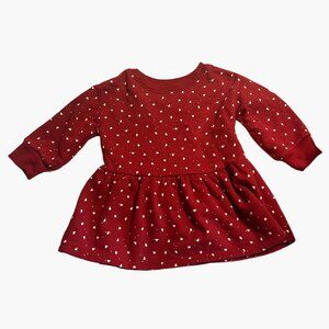 Baby GAP Red Peplum Sweatshirt Dress Infant Girls Size 12-18 months Heart Pullov